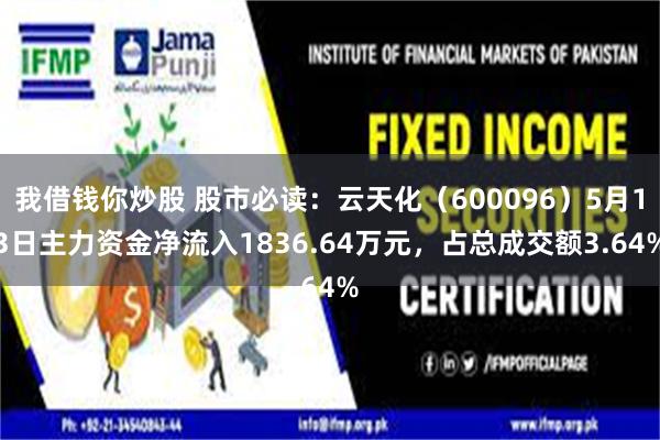 我借钱你炒股 股市必读：云天化（600096）5月13日主力资金净流入1836.64万元，占总成交额3.64%