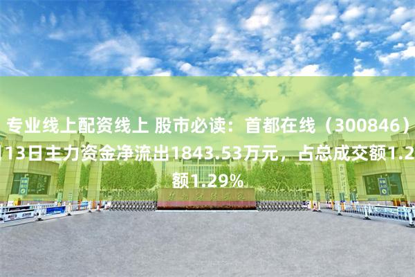 专业线上配资线上 股市必读：首都在线（300846）5月13日主力资金净流出1843.53万元，占总成交额1.29%
